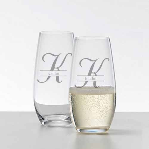 Initial Name Stemless Champagne Flute