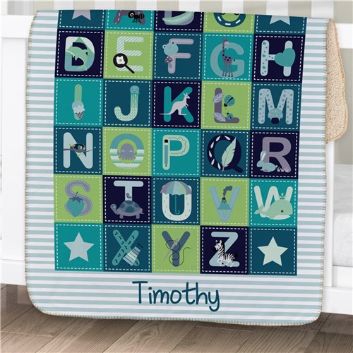 Baby Boy Alphabet Sherpa Blanket