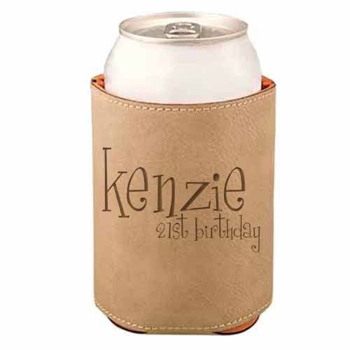 Playful Name Leather Beverage Holder