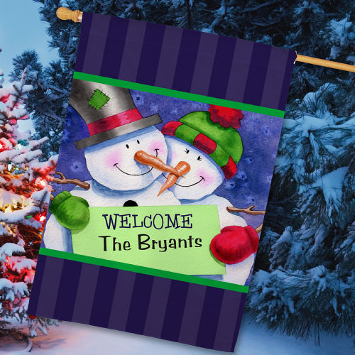 Snow Couple House Flag