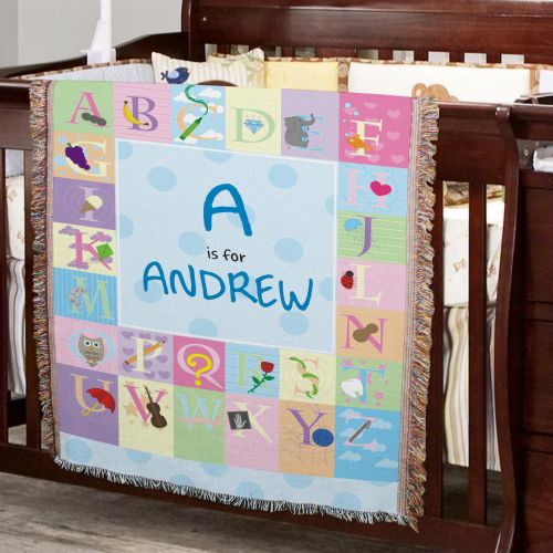 Alphabet Tapestry Blanket Blue