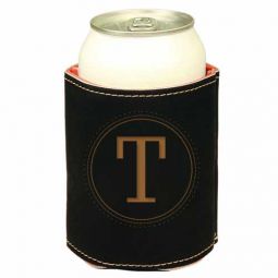 Circle Initial Leather Beverage Holder