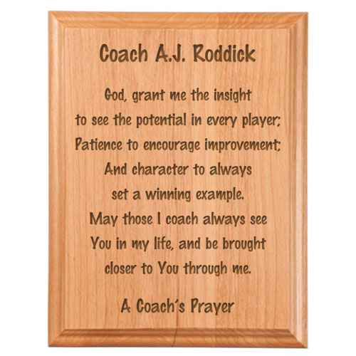 Coach Prayer Plaque: Engraved Gift Collection