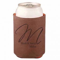 Script Initial Leather Beverage Holder